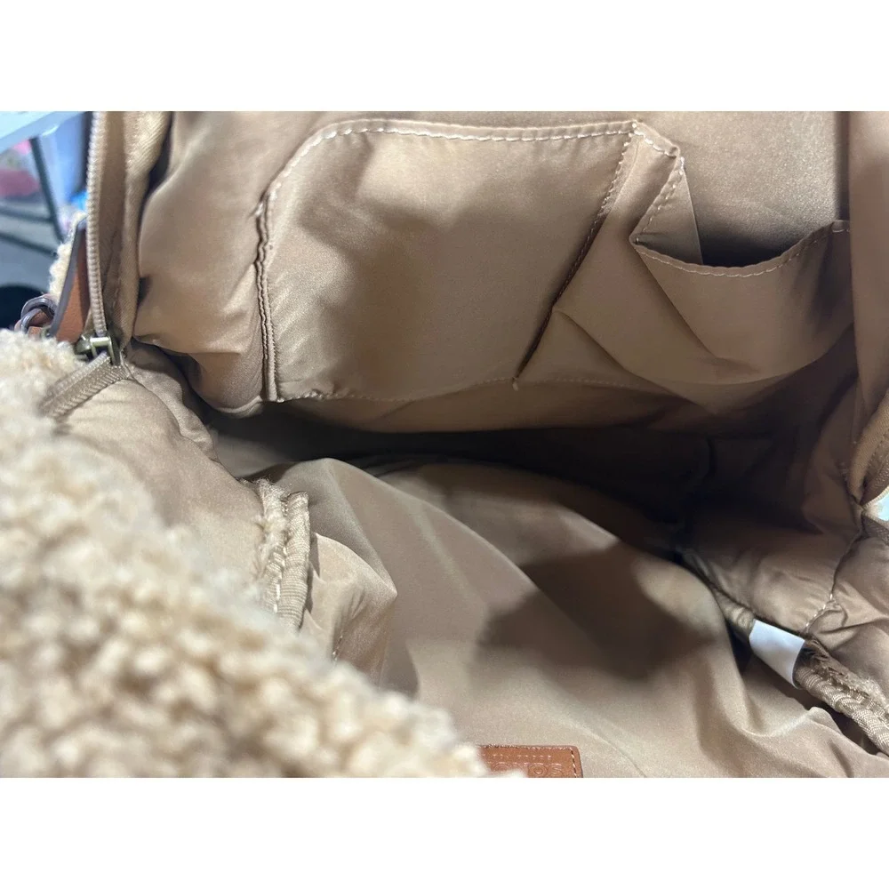 Sonoma Goods for Life Tan Sherpa Fleece‎ Backpack Faux Leather Trim Brown Bag